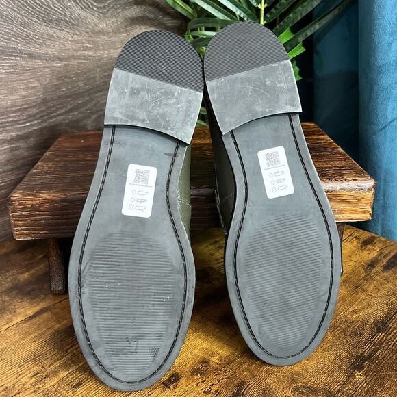 ASOS DESIGN penny loafers in green khaki leather w/faux snake print, Sz 13. NWOT - Picture 6 of 16